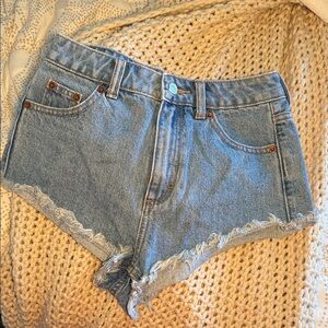 Topshop Denim Blue Frayed Hem Shorts